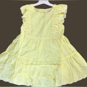 Girls Bright Yellow Floral Dress - Sleeveless Ruffle Eyelet Sundress, XS (4-5)